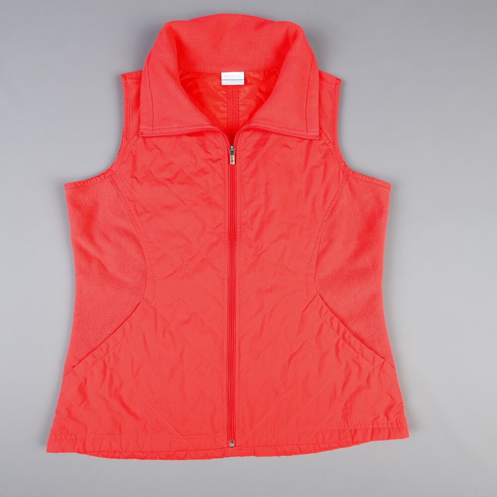 Columbia Womens Large Full Zip Quilted Fleece Vest Pockets Red Orange